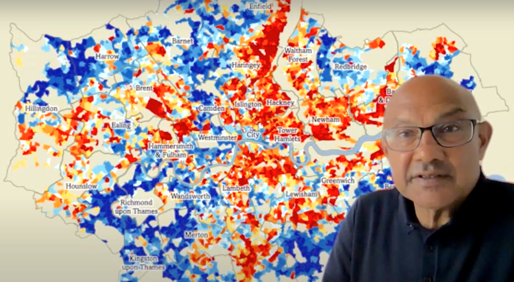Bharat in front of the Index of Multiple Deprivation map