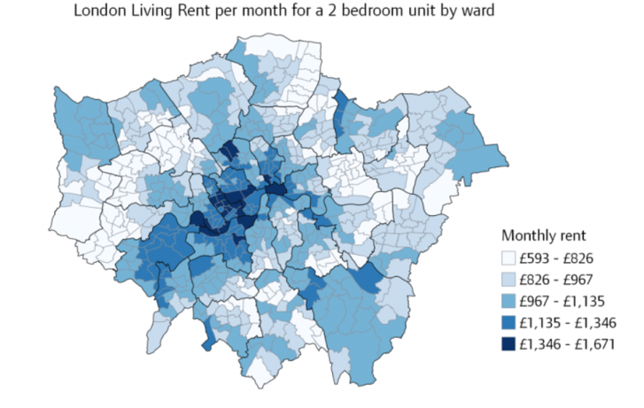 London Living Rent per month graphic